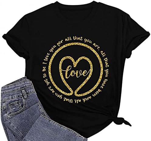 Unisex Gösterisi Aşk Baskı Yuvarlak Boyun T-Shirt Klasik Rahat Gömlek Moda Kısa Kollu Tatil Günlük Çift Üst
