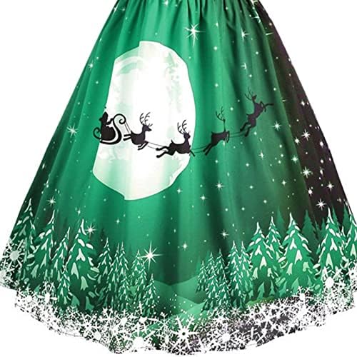 Bayan Kapalı Omuz Retro Elbise Noel Partisi Elbiseleri Sevimli Kardan Adam Baskı Noel Kokteyl Uzun Kollu askı elbise
