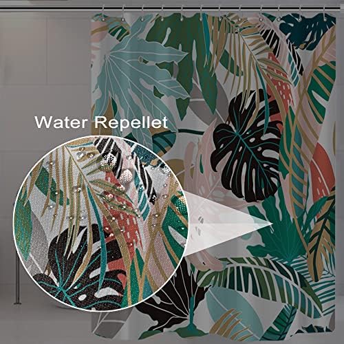 Duş Perdesi, Renkli Tropikal Palmiye Yaprakları Polyester Su Geçirmez Banyo Dekor Çocuklar için Siyah Yeşil Pembe