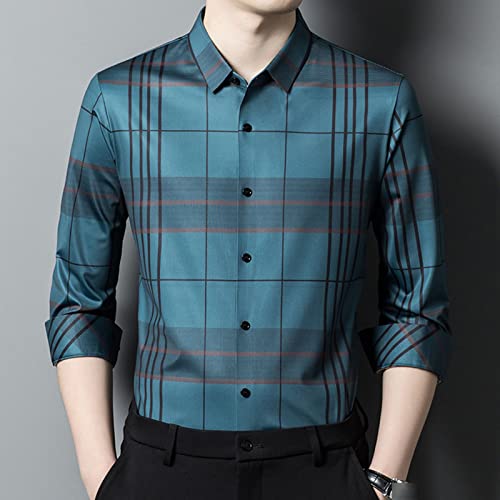 Maiyifu-GJ erkek Çizgili Elbise Gömlek Düzenli Fit Düğme Aşağı iş gömleği Ekose Turn-Aşağı Yaka Uzun Kollu Gömlek