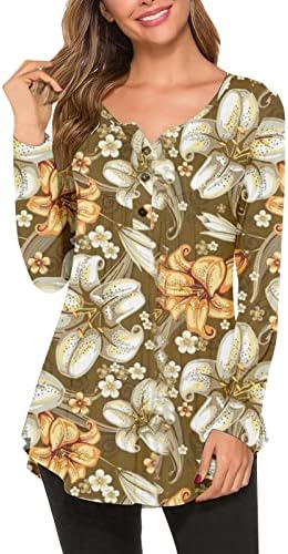NOKMOPO Bayan Sonbahar Moda 2023 Uzun Kollu Gömlek Tops Hafif Crewneck Düğme Aşağı Tunik Dijital Baskı Üstleri