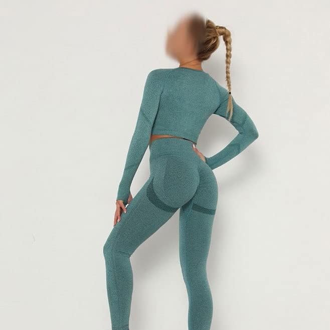 MMLLZEL Kadınlar Dikişsiz Spor Yoga Seti Spor Giyim Kadın Giysileri Yüksek Bel Tayt Push Up Uzun Kollu Üst Kırpma