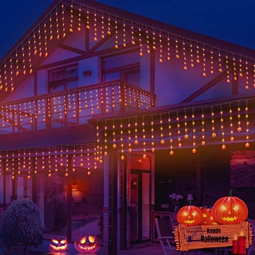 Turuncu Cadılar Bayramı saçağı ışıkları, 15FT 150 LED dize ışıkları cadılar bayramı dekor açık kabak akçaağaç meşe