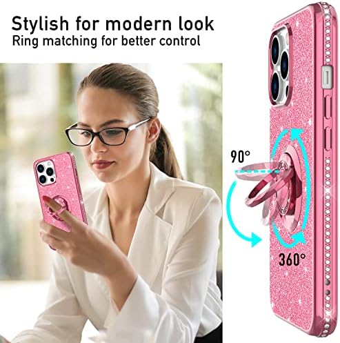 Henpone için Tasarlanmış iPhone 13 Pro Max Durumda, Kadın Glitter Halka Standı ile cep telefonu Temel iphone için