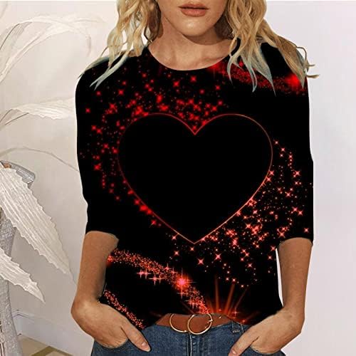 KCJGIKPOK Bayan sevgililer Günü 3/4 Kollu T Shirt, kalp Baskılı Ekip Boyun Üç Çeyrek Kollu Bahar Yaz Grafik Tees