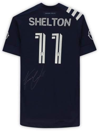 Khiry Shelton Sporting Kansas City İmzalı Maç-2020 MLS Sezonundan Kullanılmış 11 Donanma Forması-İmzalı Futbol Formaları