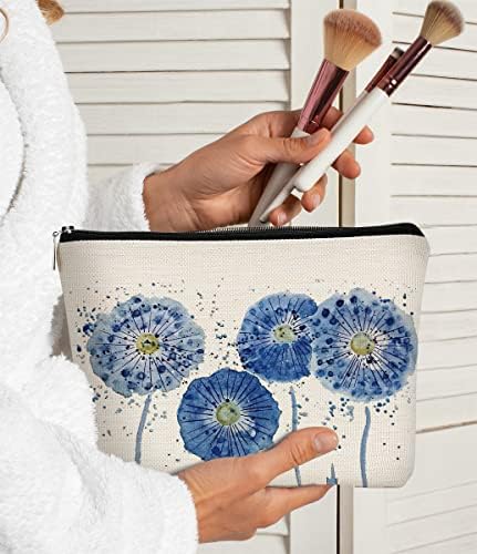BARPERY Suluboya Mavi Çiçekler Makyaj Çantası, İlkbahar Yaz Çiçek Kozmetik Çantası Genç Kızlar Kadınlar için En İyi