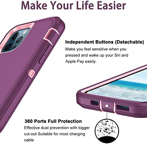 Hucasok iPhone 12 Pro Max Durumda Darbeye Dayanıklı Sağlam Tam Vücut Koruma Ağır Toz / Damla Geçirmez 3 Katmanlı Dayanıklı