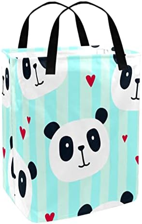 Panda ile Kalp Desen Baskı Katlanabilir Çamaşır Sepeti, 60L Su Geçirmez çamaşır sepetleri Çamaşır Kutusu Giysi Oyuncak