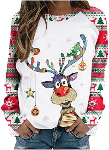 Led Ren Geyiği Rudolph Noel Kazak Kadınlar için Uzun Kollu Gömlek Tops Güz Komik Elk Baskı Crewneck Tişörtü