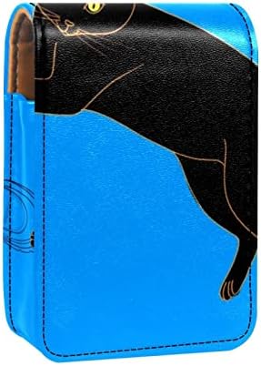 ORYUEKAN Ruj Kılıfı Ayna ile Sevimli Taşınabilir Makyaj Çantası kozmetik torbası, Karikatür Güzel Hayvan Kedi Siyah
