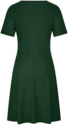 Kadın Elbise Yaz 2023 için Rahat Artı Boyutu V Yaka Katı Kısa Kollu Boho Elbise askı elbise Cepler ile
