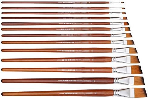 IRDFWH 13 adet Açılı Boya Fırçaları Profesyonel Uzun Saplı Boya Fırçası Eğik Şekil Suluboya Resim Yağı Akrilik Naylon