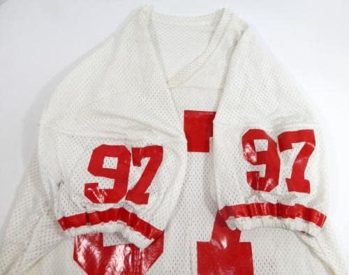 1980'lerin sonu 1990'ların başı San Francisco 49ers 97 Oyun Kullanılmış Beyaz Forma 48 737-İmzasız NFL Oyunu Kullanılmış
