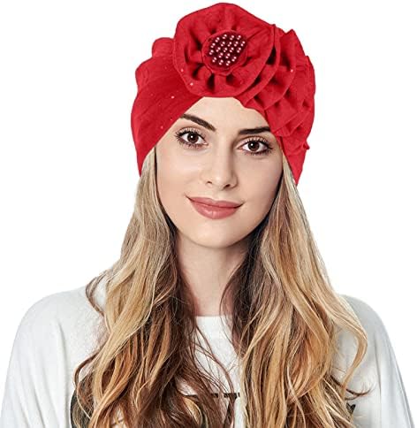 Çiçek Bere şapka Kadınlar için Bohemian Türban Şapkalar Düz Renk kadın Streç Pilili Şal Başörtüsü Hımbıl Şapka