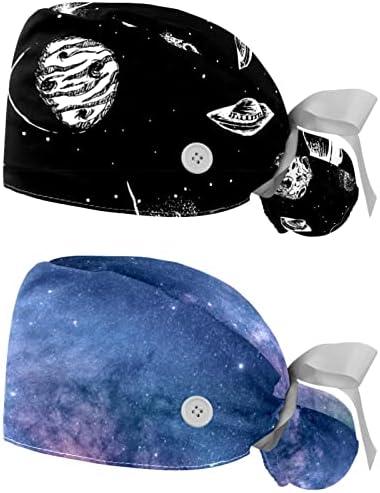 RODAILYCAY Uzay Siyah Çalışma Kapağı Düğme ve Ter Bandı 2 Paket Yeniden Kullanılabilir Cerrahi Cerrahi Şapkalar At