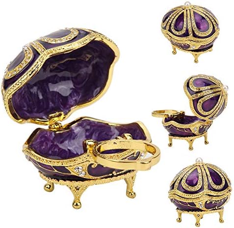 Hztyyıer Emaye Yumurta, Vintage Stil Mor Faberge Yumurta Mücevher Kutusu ile Rhinestone Dekorasyon Takı Kolye Bilezik