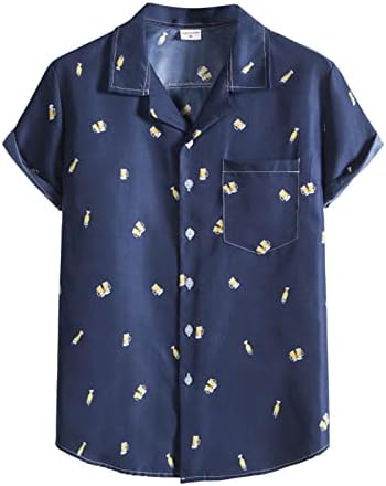 UBST Erkek yazlık gömlek Düğme Aşağı Kısa Kollu Hawaii T Shirt Slim Fit Casual Plaj Aloha Üstleri Ön Cep