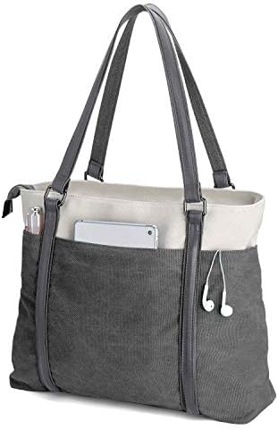 Kadınlar Laptop Tote çanta iş için hafif Splice tuval 15.6 inç çanta çanta
