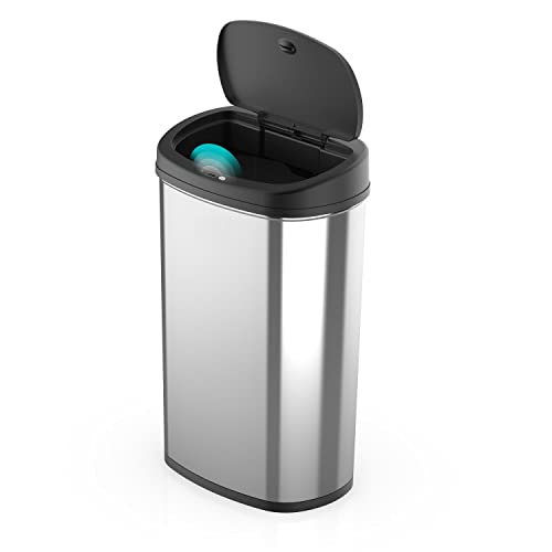 Hareket sensörlü çöp kovası Can 13.2 Galon Mutfak Araba Ofis, Paslanmaz Çelik Otomatik Fotoselli, Gümüş