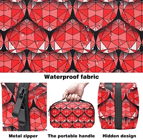 Kadınlar için kozmetik Çantası,sevimli Ferah Su Geçirmez Makyaj Çantaları Seyahat Kırmızı 3D Geometrik Kalpler Aşk