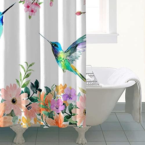 Nosovlra Suluboya Çiçek Hummingbird Duş banyo perdesi Seti Modern Çiçek Kuş Ev Küvet Dekor 12 Kanca ile Yıkanabilir