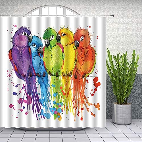 Yadshotı Renk Papağan Duş Perdeleri Suluboya Banyo Dekor Polyester Kumaş Ev Banyo Dekor Aksesuarları Karartma Duş