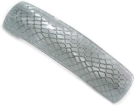 Avalaya Metalik Gümüş Yılan Baskı Akrilik Kare Barrette / Gümüş Tonda Saç Tokası-90mm Uzunluğunda