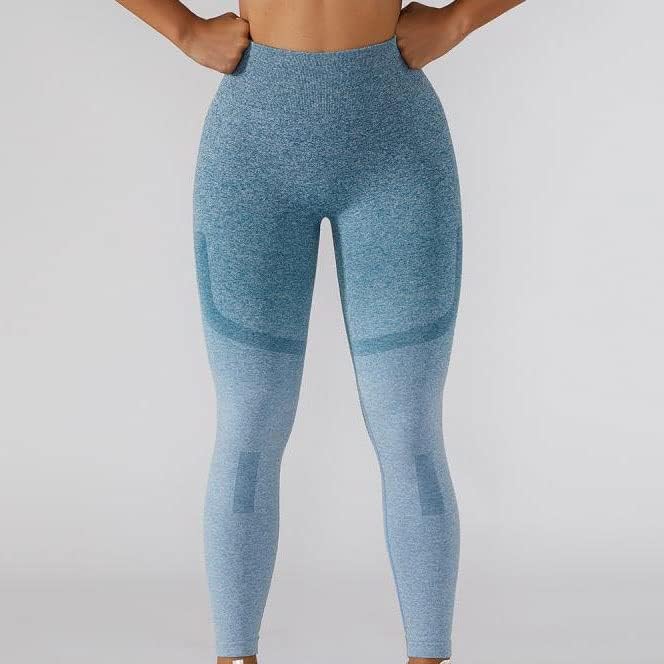 MMLLZEL Spor Degrade Dikişsiz Yoga Seti Egzersiz Spor Spor giyim Kadın Spor salonu Yüksek Bel Tayt Kırpma Üst (Renk:
