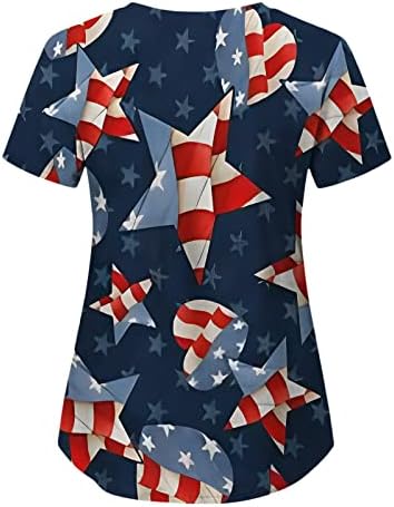 viyabling 4th Temmuz Amerikan Bayrağı kadın Pilili Puf Rahat Kollu Üstleri Yaz V Boyun T Shirt Gevşek Bluzlar Şık