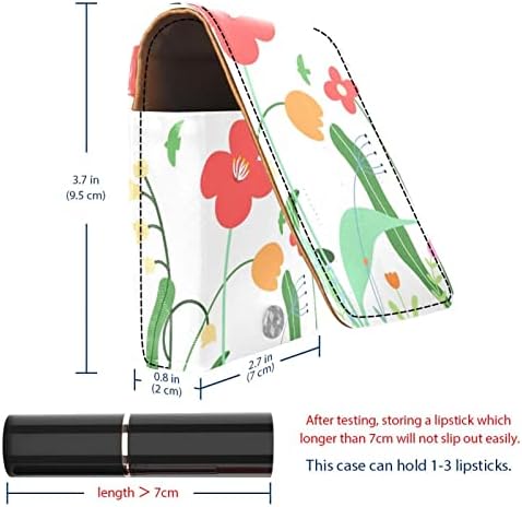 ORYUEKAN Ruj Kılıfı Ayna ile Sevimli Taşınabilir Makyaj Çantası kozmetik torbası, Karikatür Soyut Sanat Çiçekler Bahar