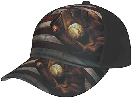 Vintage Amerikan Bayrağı beyzbol eldiveni Baskılı beyzbol şapkası, Ayarlanabilir geniş şapka, Tüm Hava Koşullarına