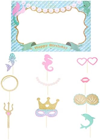 Abaodam 11 Pcs Mermaid fotoğraf kabini Sahne Kağıt Özçekim Çerçeve Vintage Glitter fotoğraf kabini Doğum Günü Parti