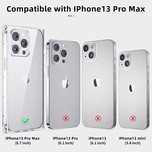 Tzomsze iPhone 13 Pro Max Şeffaf Kılıf ile Uyumlu, Kare Kılıflar Güçlendirilmiş Köşeler TPU Yastık, Kristal Berraklığında