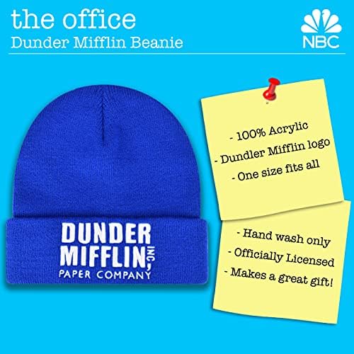 Konsept Bir Ofis Dunder Mifflin Kağıt Şirketi Kelepçeli Örgü Akrilik Bere Şapka, Mavi, Bir Boyut