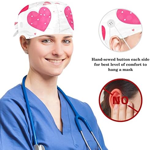 Cerrahi Kap Kabarık Kapaklar çalışma Kapağı Düğmeler ve Yay ile Saç Scrunchie Kadınlar için,Uzun Saç, Elle Çizilmiş
