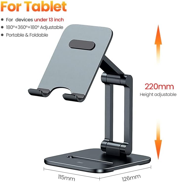 telefon ve Tablet için ygqzm Metal Masa Telefonu Standı Katlanabilir Tablet Standı (Renk : Gri, Boyut: 11.5 * 12.6)