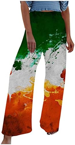 lcepcy kadın Geniş Bacak Baskılı plaj pantolonları Yüksek Belli Pilili Salon Pantolon Gevşek Fit Hafif Yaz Pantolon