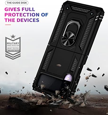 Z Flip 3 Kılıf, Samsung Galaxy Z Flip 3 Kılıf 【Askeri Sınıf Anti-Drop】 Ağır Darbeye Dayanıklı Manyetik Halka Kickstand