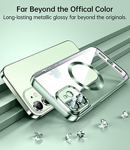 JUESHITUO Manyetik Metalik Parlak Şeffaf iPhone 12 Kılıf için Tam Kamera Kapağı Korumalı [No. 1 Güçlü N52 Mıknatıslar]