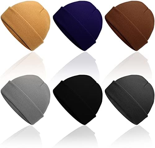 JUNEBRUSHS 6 Paket Kış Bere Şapka Örgü Sıcak Örme Kapaklar Erkekler Kadınlar için, 6 Renkler