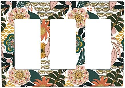 Boho Çiçek ışık anahtarı kapağı 3 Gang Duvar plakası Üçlü Dekoratör Rocker Anahtarı Plaka Kapakları, Çiçek Tropikal