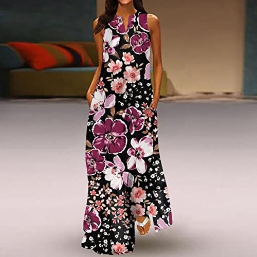 Kadınlar için yaz Elbiseler 2023 Cepli Çok Renkli Tam / Ayak Bileği Uzunlukta Kolsuz Çiçek Artı Boyutu Kokteyl Elbisesi
