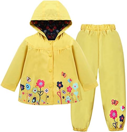LZH Kız Bebek Çocuk Su Geçirmez Kapüşonlu Ceket Ceket Dış Giyim Takım Elbise Yağmurluk Hoodies Pantolon ile