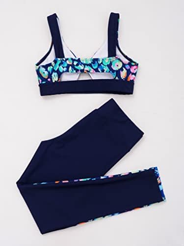 TiaoBug Çocuk Kız Kırpma Üstleri ve Atletik Tayt 2 Adet Giyim Seti Leopar Baskı Spor Yoga egzersiz kıyafetleri