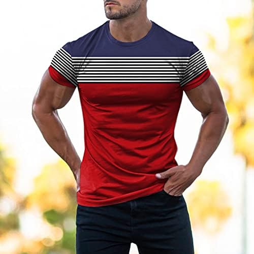 HDDK Yaz Erkek V Boyun Kısa Kollu T-Shirt Şerit Renk Blok Patchwork Atletik Egzersiz Spor Slim Fit Tee Tops