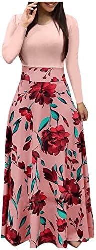 Kadınlar için Maxi Elbise, Bayan Uzun Kollu Çiçek Baskı Gevşek Düğün Tatil Parti Maxi Elbiseler