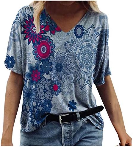 Yaz V Boyun T Shirt Kadın Kısa Kollu Gömlek Sevimli Baskılı Tişörtleri Bluz Casual Tops Gevşek Fit Grafik Tees