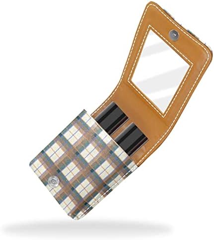 ORYUEKAN Ruj Kılıfı Ayna ile Sevimli Taşınabilir Makyaj Çantası kozmetik torbası, Kafes Ekose Izgara Kontrol Kahverengi