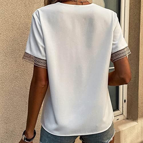 Rahat T Shirt Bayan Sonbahar Yaz Kısa Kollu Derin V Boyun Dantel Düz Üstleri Tişörtleri Bayanlar Yumuşak Rahat Giysiler